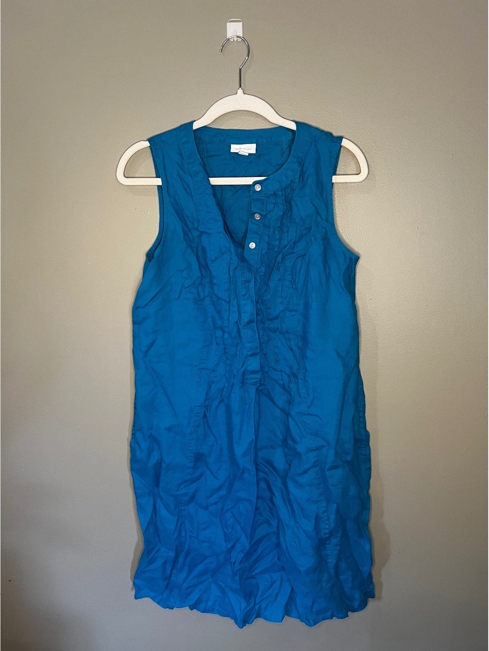 J. Jill True Blue Linen Button Front Sleeveless Midi Dress